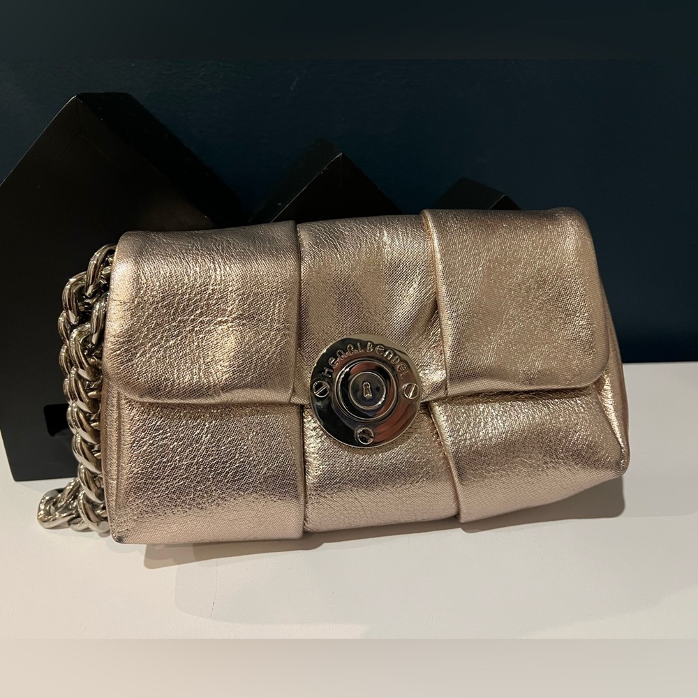 Henri Bendel Mini Milliner Metallic Gold Clutch bag